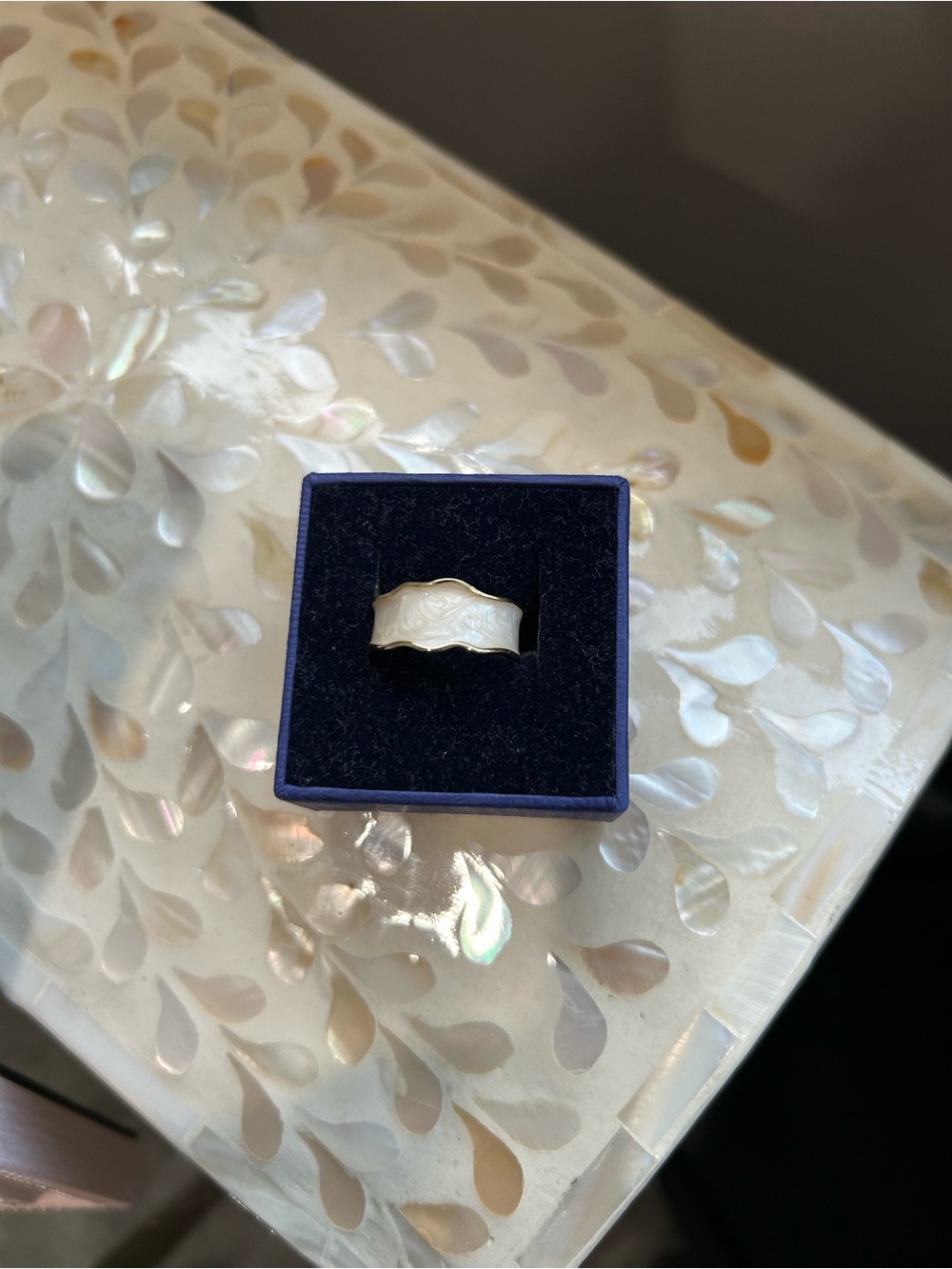 Elegant Mother-of-Pearl Wave Band Ring - White Adjustable-Fits size 6 & 7